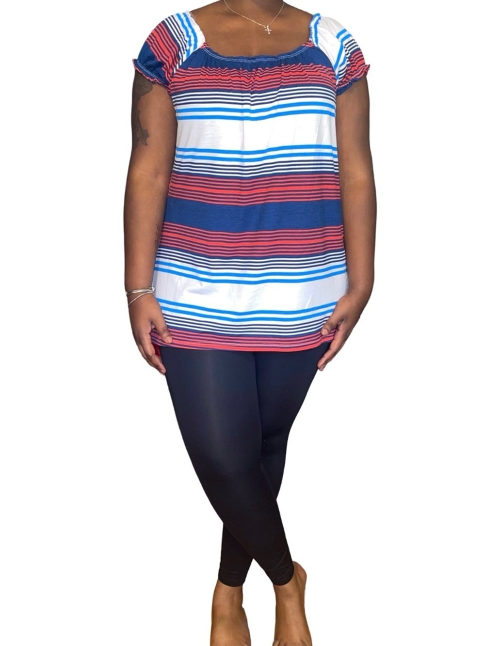 ROUGE STRIPED PEASANT TUNIC  - MULTI COLORED SIZE 3X (NW WITH TAGS) A19